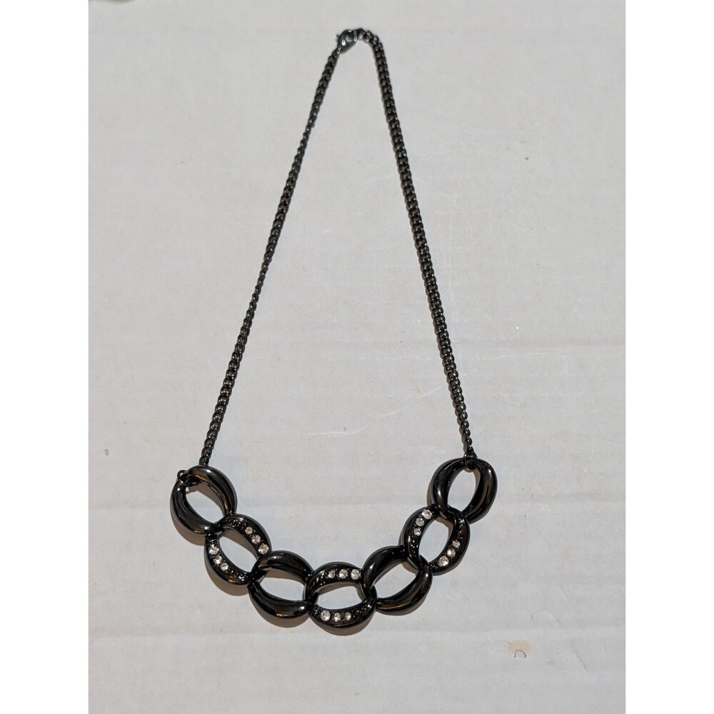 Vintage Avon Signed NR Gunmetal Curb Chain Interlocking Link Statement Necklace